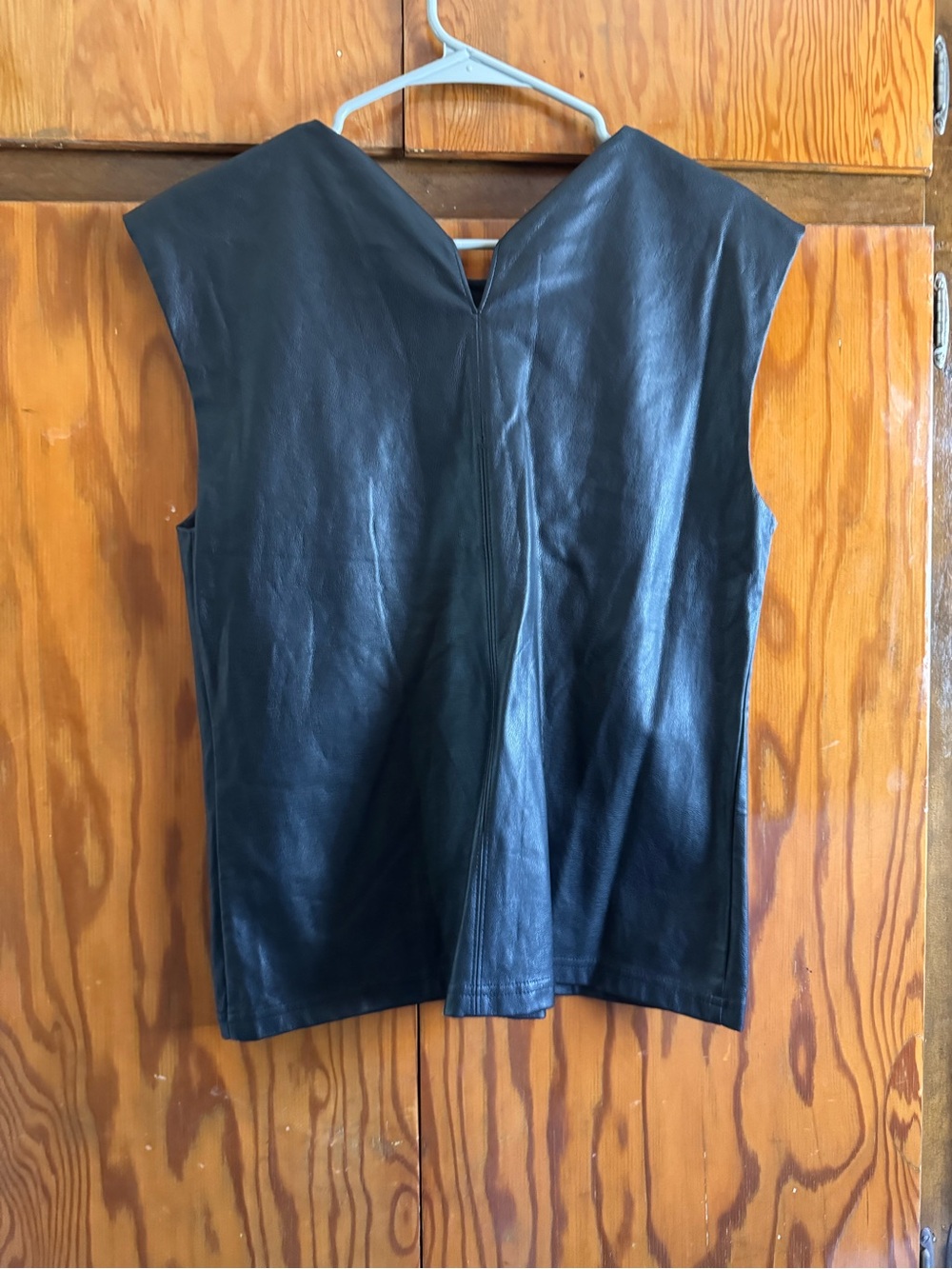 Calvin Klein Black Sleeveless Faux Leather Shell Top